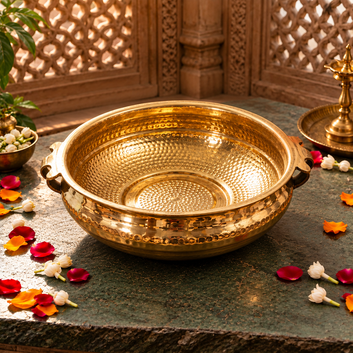 Traditional Brass Urli Bowl, Pital Urli for Floating Flowers & Diyas (Brand New), 3 Sizes