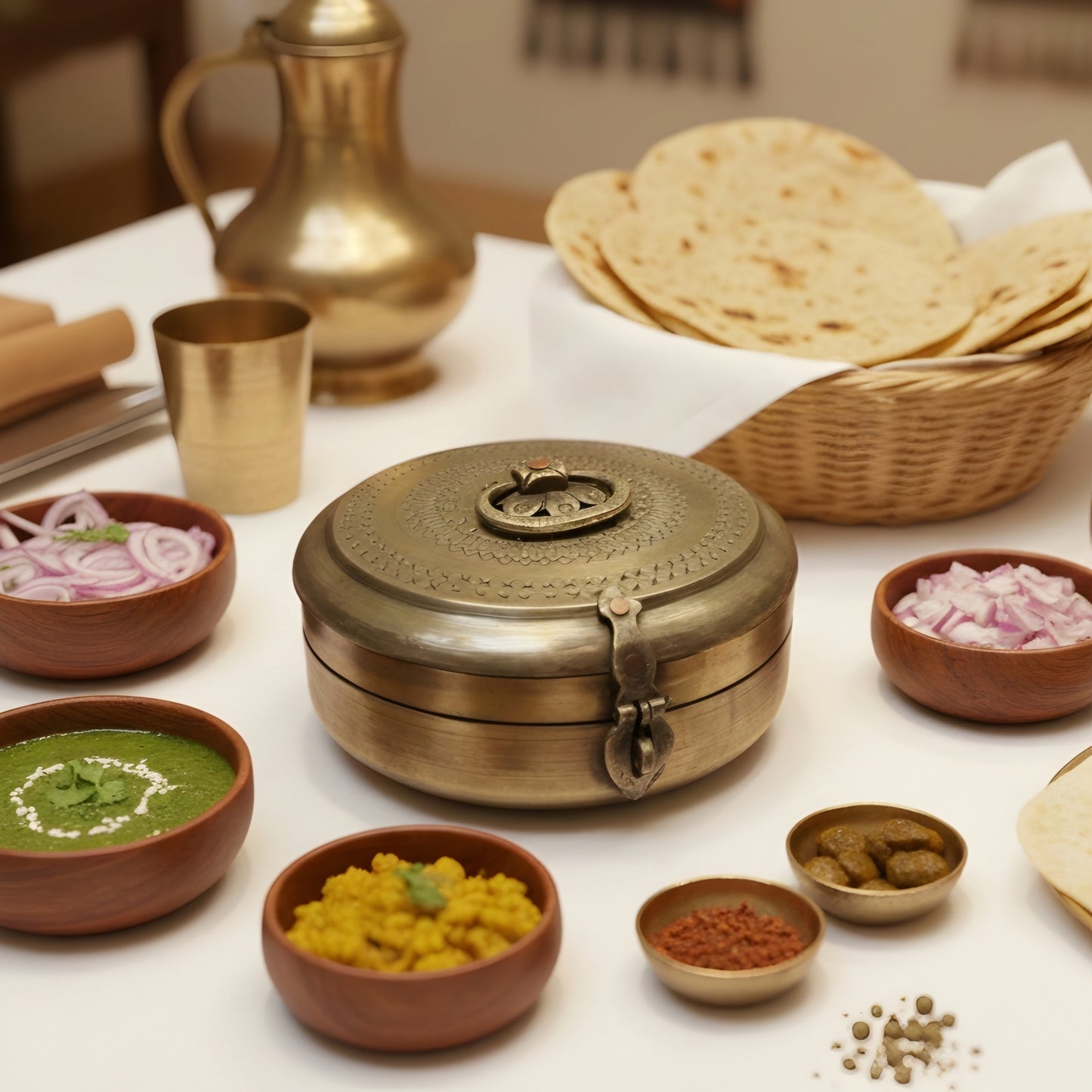 RSB/19 - Vintage Rare Very Beautifully Engraved Pure Brass Roti Dabba | Chapati Box | KITCHENWARE | UTENSILS | HOME APPLIANCES