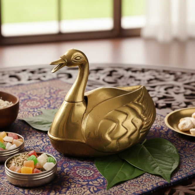PM/03 - Vintage Very Rare Exquisite Duck Shaped Brass Paan Daan / Betel Nut Box - Full Set | KITCHENWARE | UTENSILS | HOME APPLIANCES