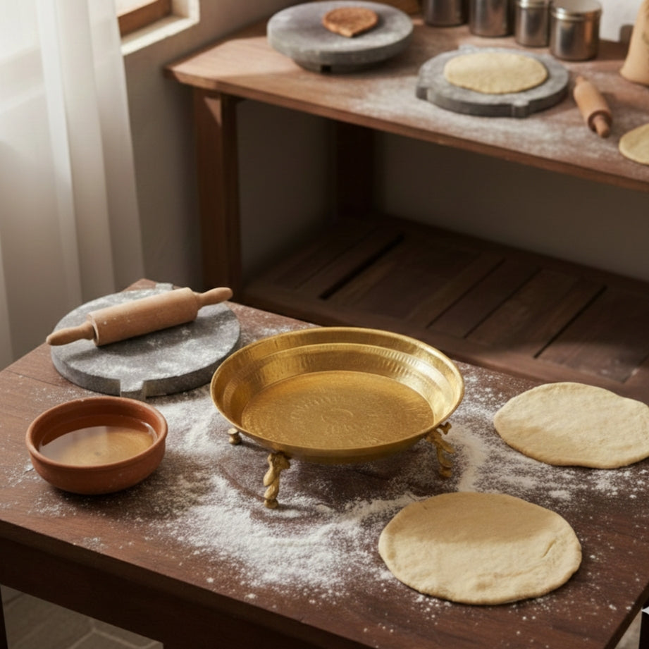 PPL/01 - Original Vintage Pure Brass Parath On Peacock Legs For Dough | KITCHENWARE | UTENSILS | HOME APPLIANCES