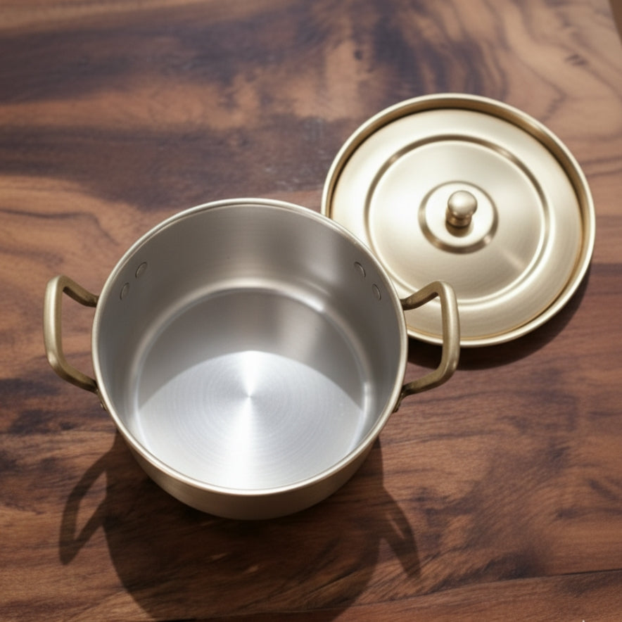 BRAND NEW: NW/015 - 100% Pure Brass Very Rare Cooking Vessel with ( Kalai )-Tin Coating Inside Tradionally Known As "Shakuntala" | KITCHENWARE | UTENSILS | HOME APPLIANCES