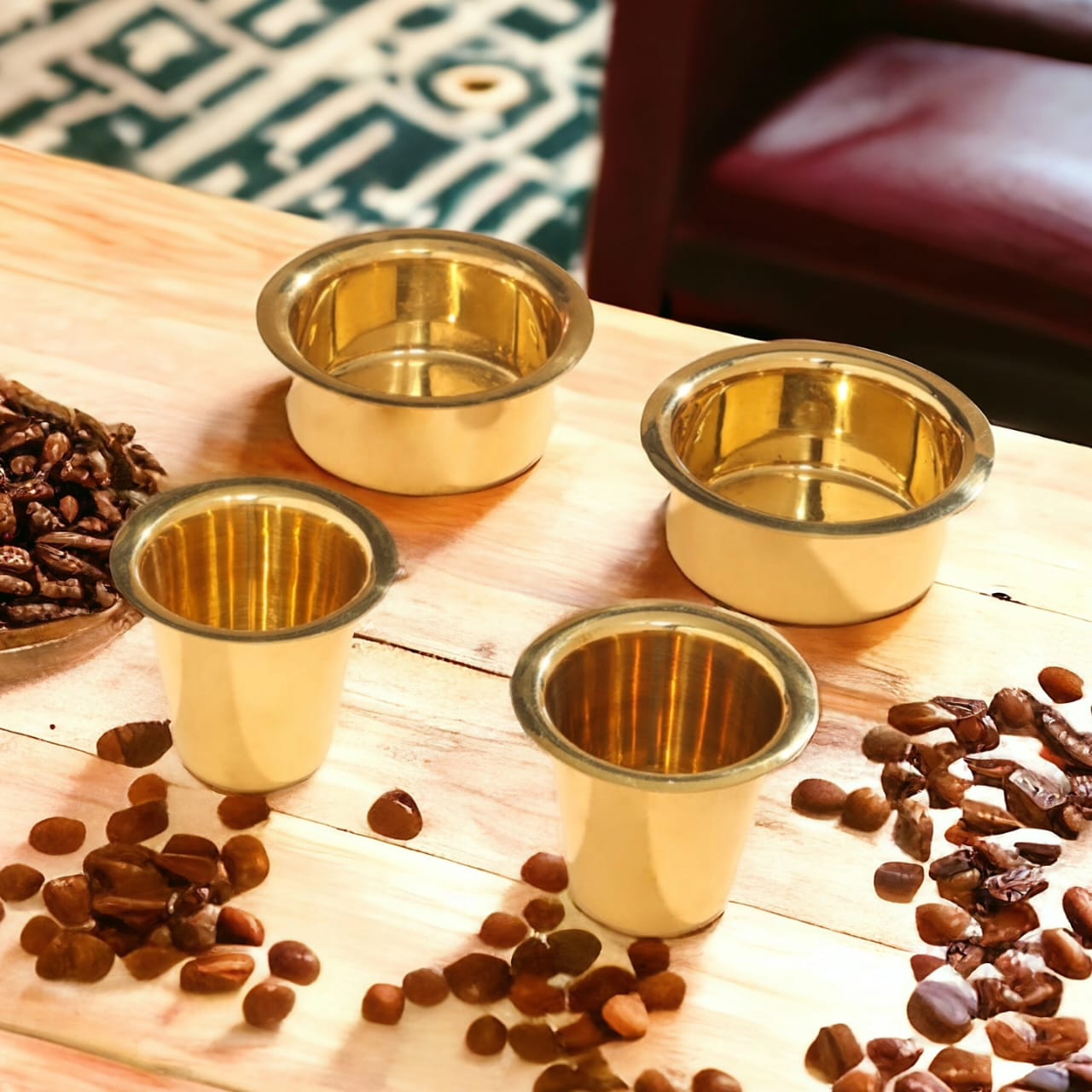 BRAND NEW: NW/076 - Set Of 2 Pure Brass Coffee/Tea Dabara Set - Kumbakonam Traditional Special | KITCHENWARE | UTENSILS | HOME APPLIANCES