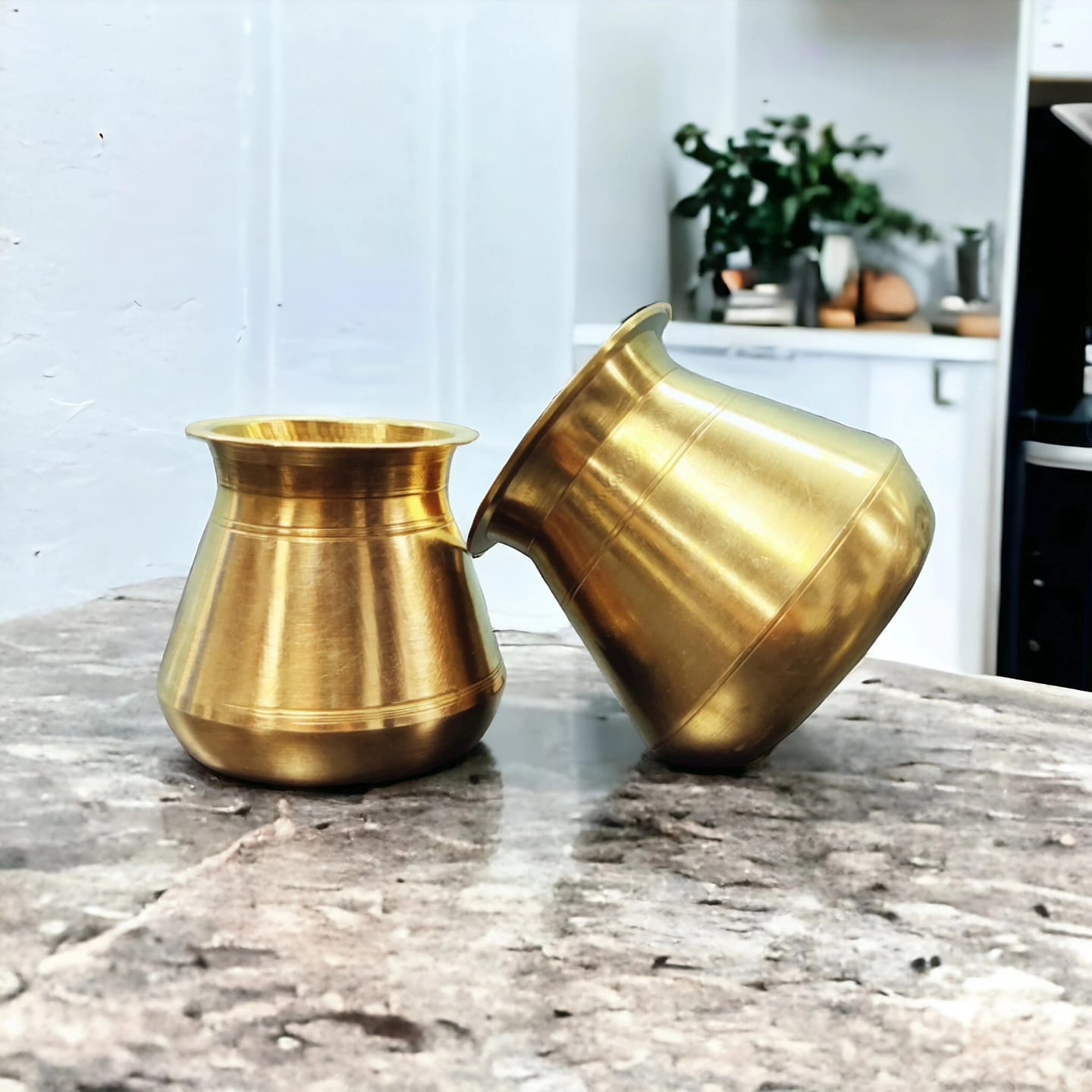 ORIGINAL ANTIQUE: AT/010 - SET OF 2 Vintage Pure Brass Beautiful Shape Kalash | Tumbler | Glasses | KITCHENWARE | UTENSILS | HOME APPLIANCES