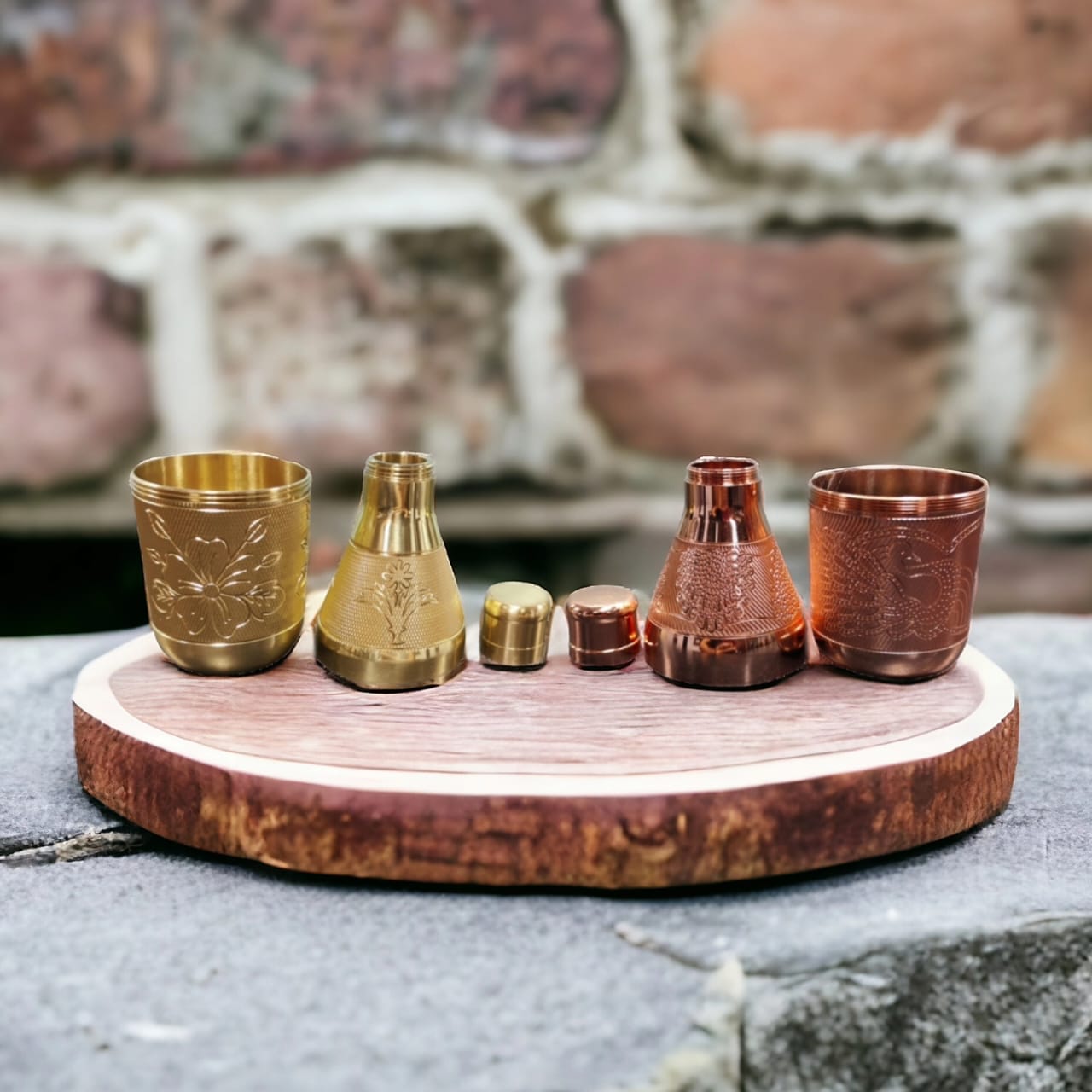 BRAND NEW: NW/024 - Set Of 4 Brass Very Beautiful Engraved Mukhwas Bottles | KITCHENWARE | UTENSILS | HOME APPLIANCES