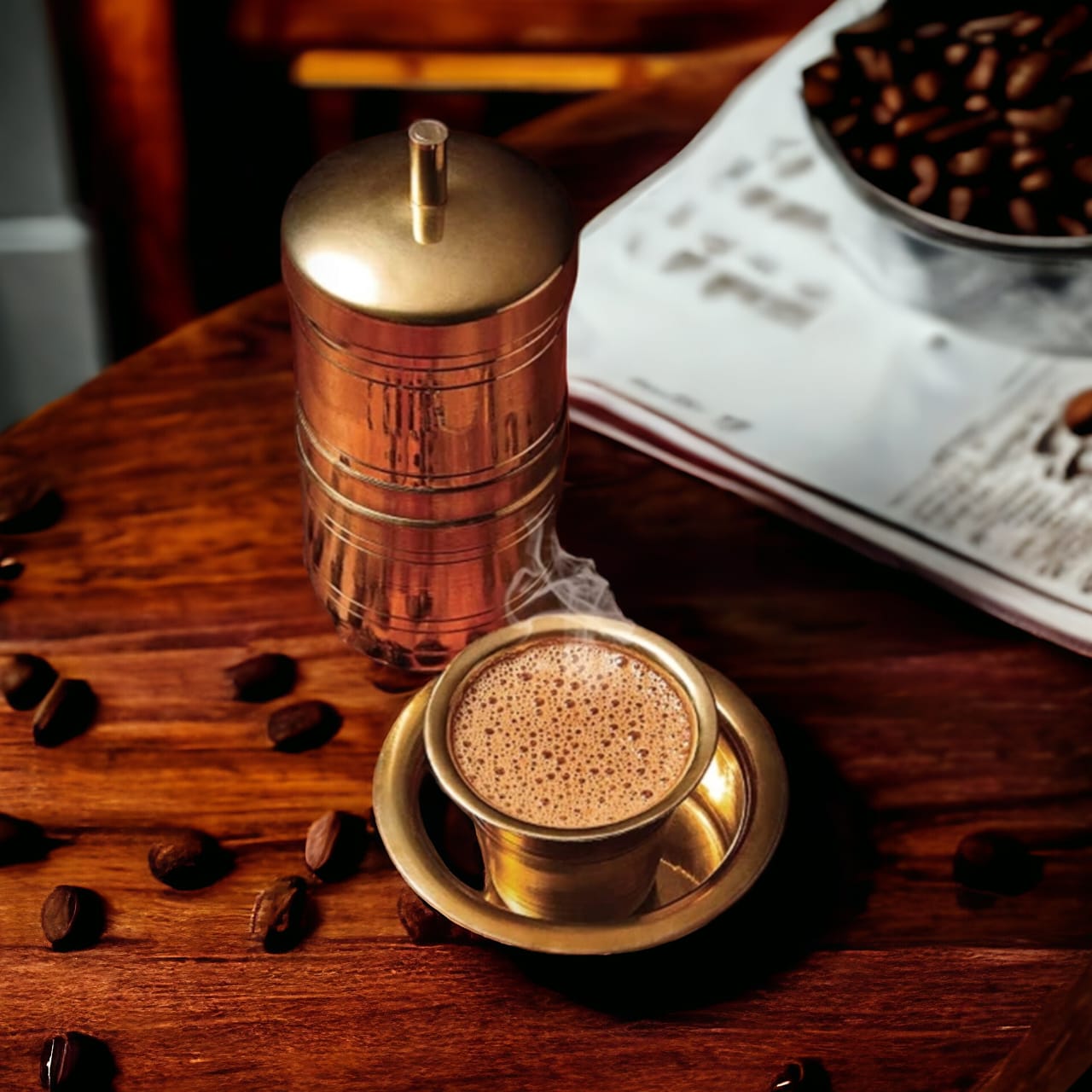 BRAND NEW: NW/063 - Pure Brass Coffee Filter + 1 Dabara Set - Kumbakonam Traditional Special | KITCHENWARE | UTENSILS | HOME APPLIANCES