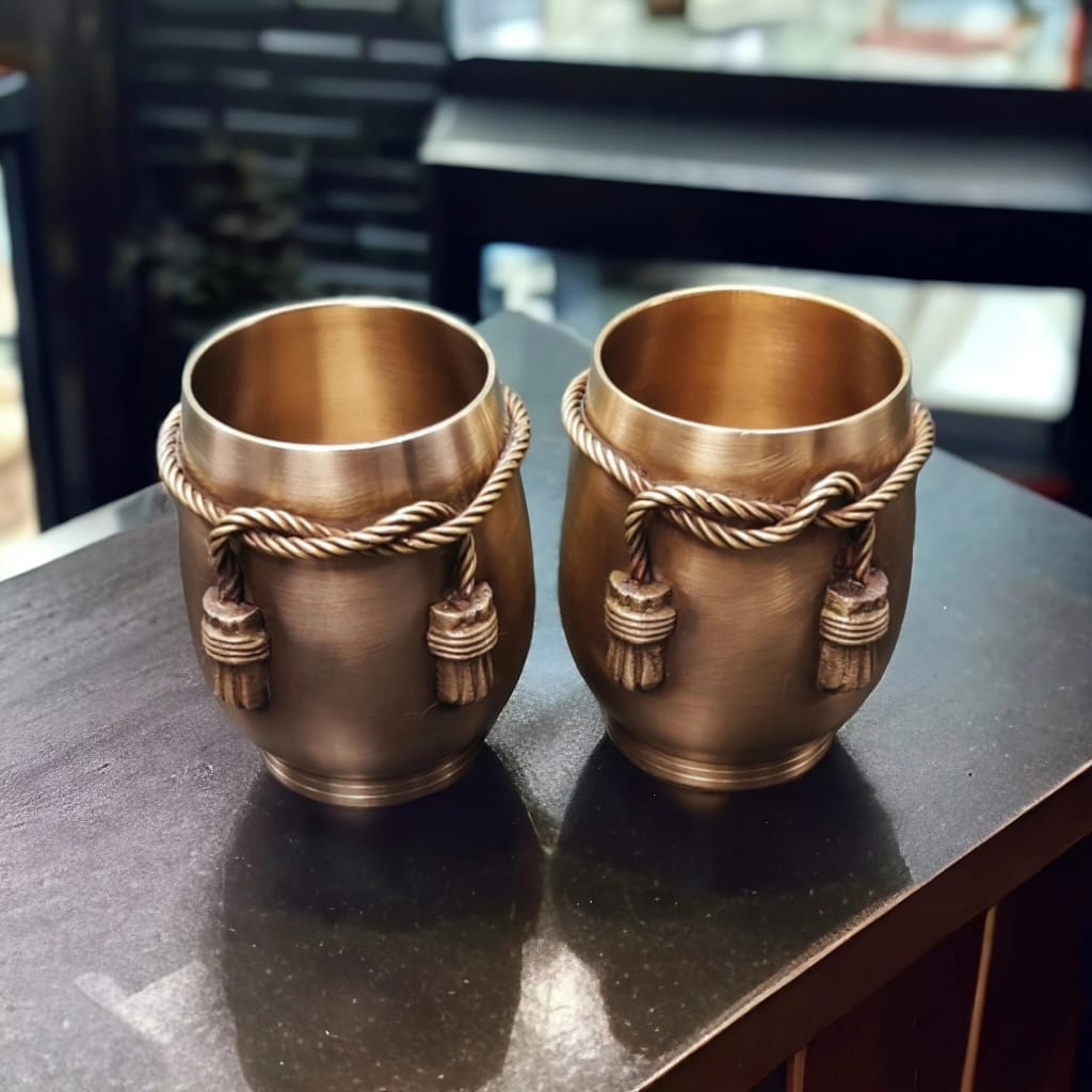 BRAND NEW: NW/001A - Set Of 2 Pure Brass Very Beautiful Rope Hammered Glass | KITCHENWARE | UTENSILS | HOME APPLIANCES