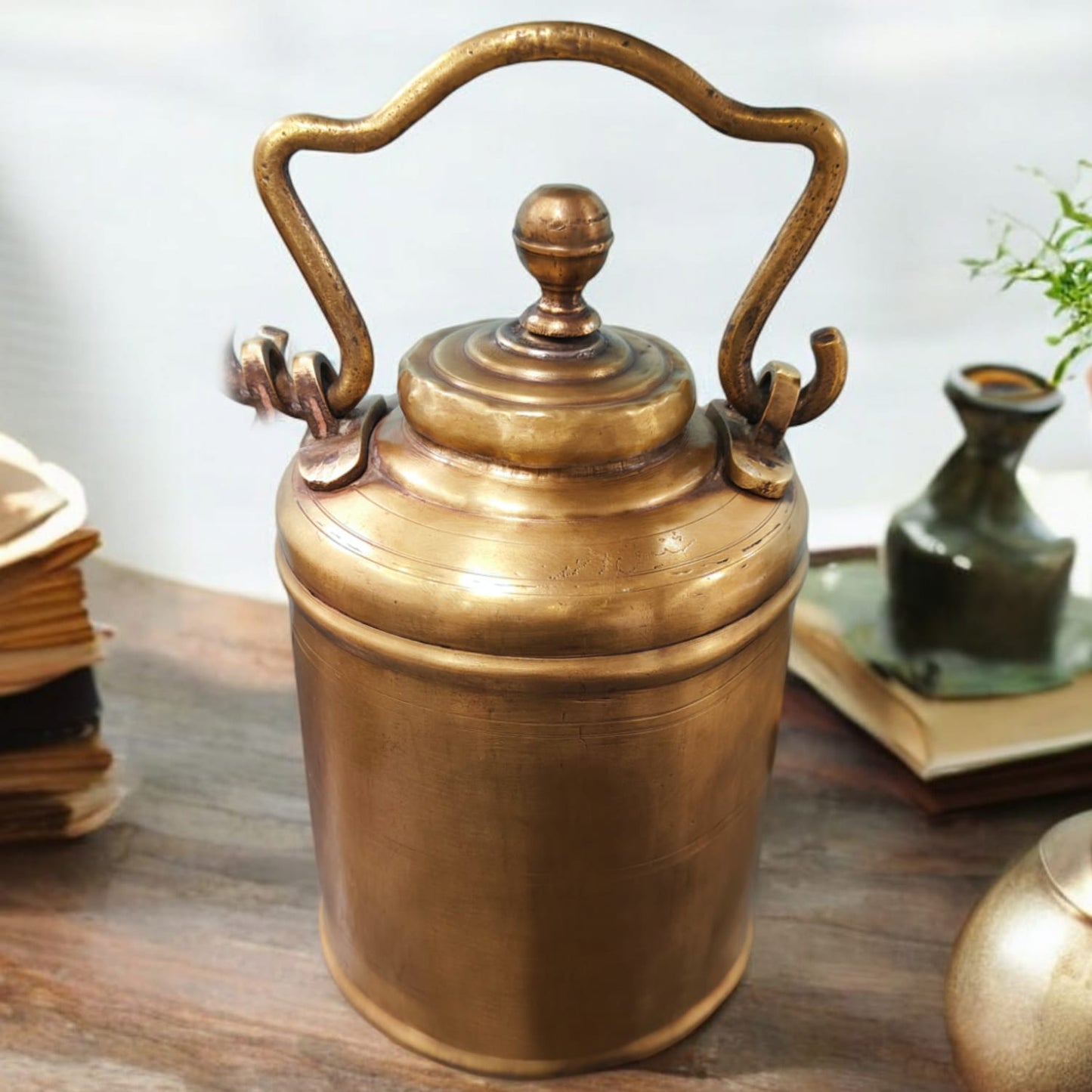 ORIGINAL ANTIQUE: AT/035 - Vintage Pure Brass Very Beautiful Shape Oil - Ghee - Milk Can | KITCHENWARE | UTENSILS | HOME APPLIANCES