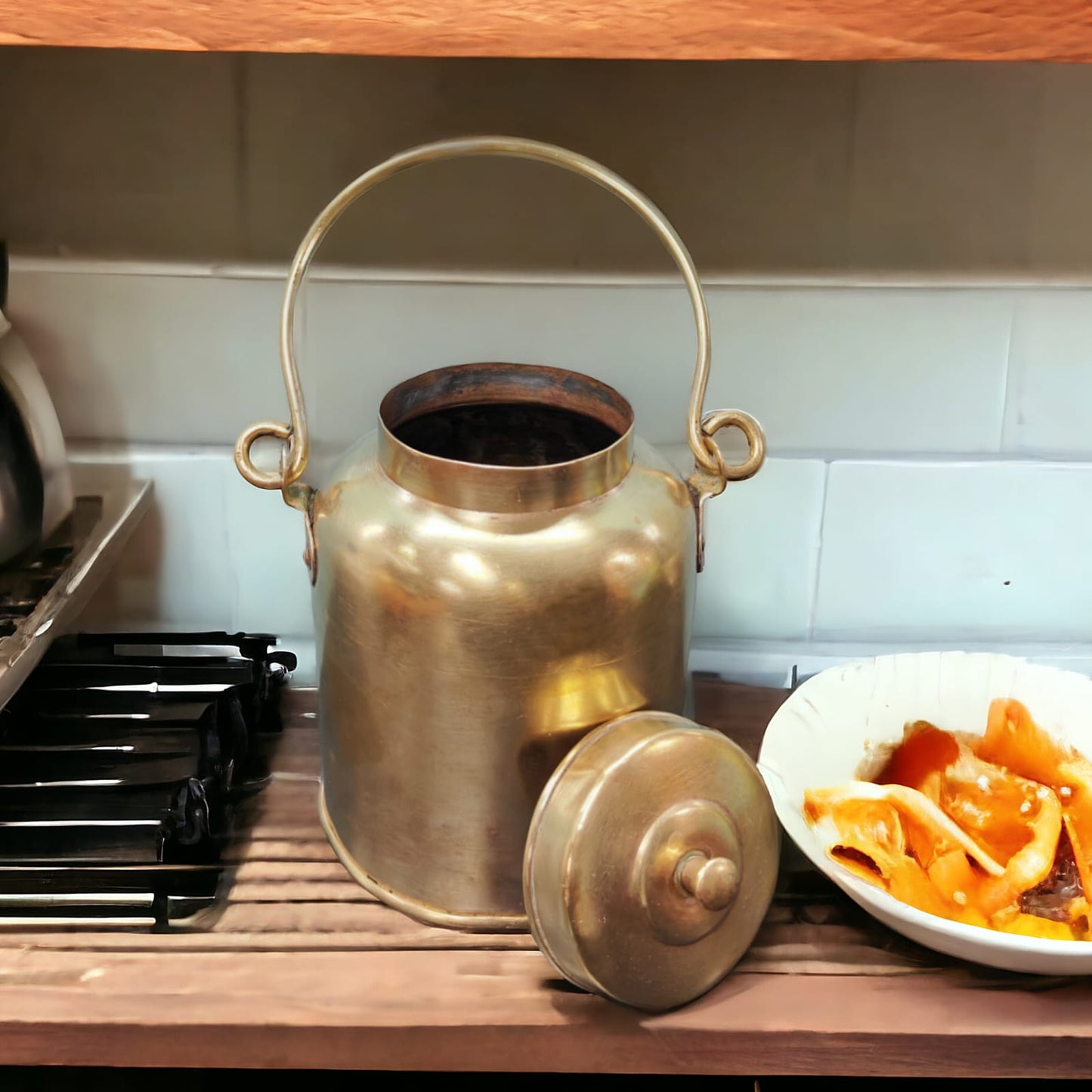 ORIGINAL ANTIQUE: AT/022 - Vintage Pure Brass Very Beautiful Shape Oil - Ghee - Milk Can | KITCHENWARE | UTENSILS | HOME APPLIANCES
