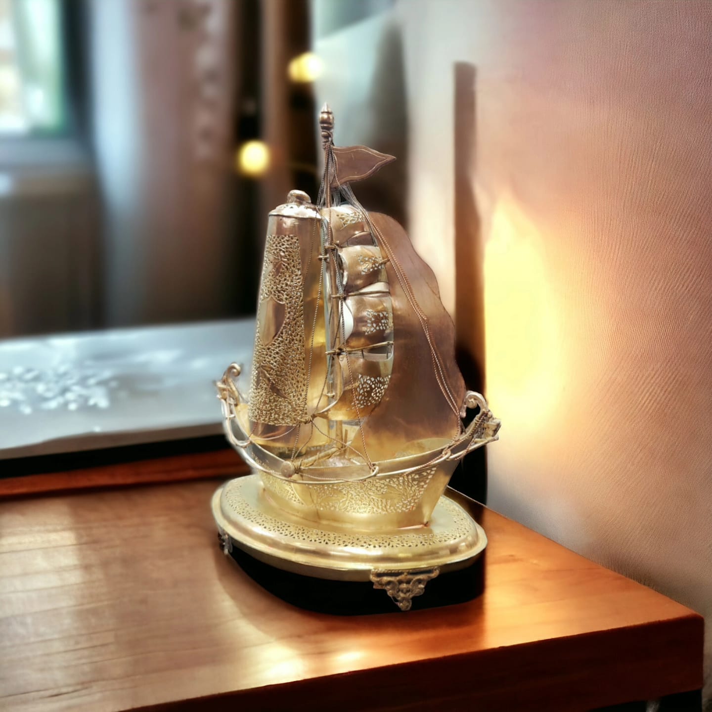 OT/12 - Vintage Rare Very Beautiful Ship Shape Pure Brass Table Lamp | KITCHENWARE | UTENSILS | HOME APPLIANCES