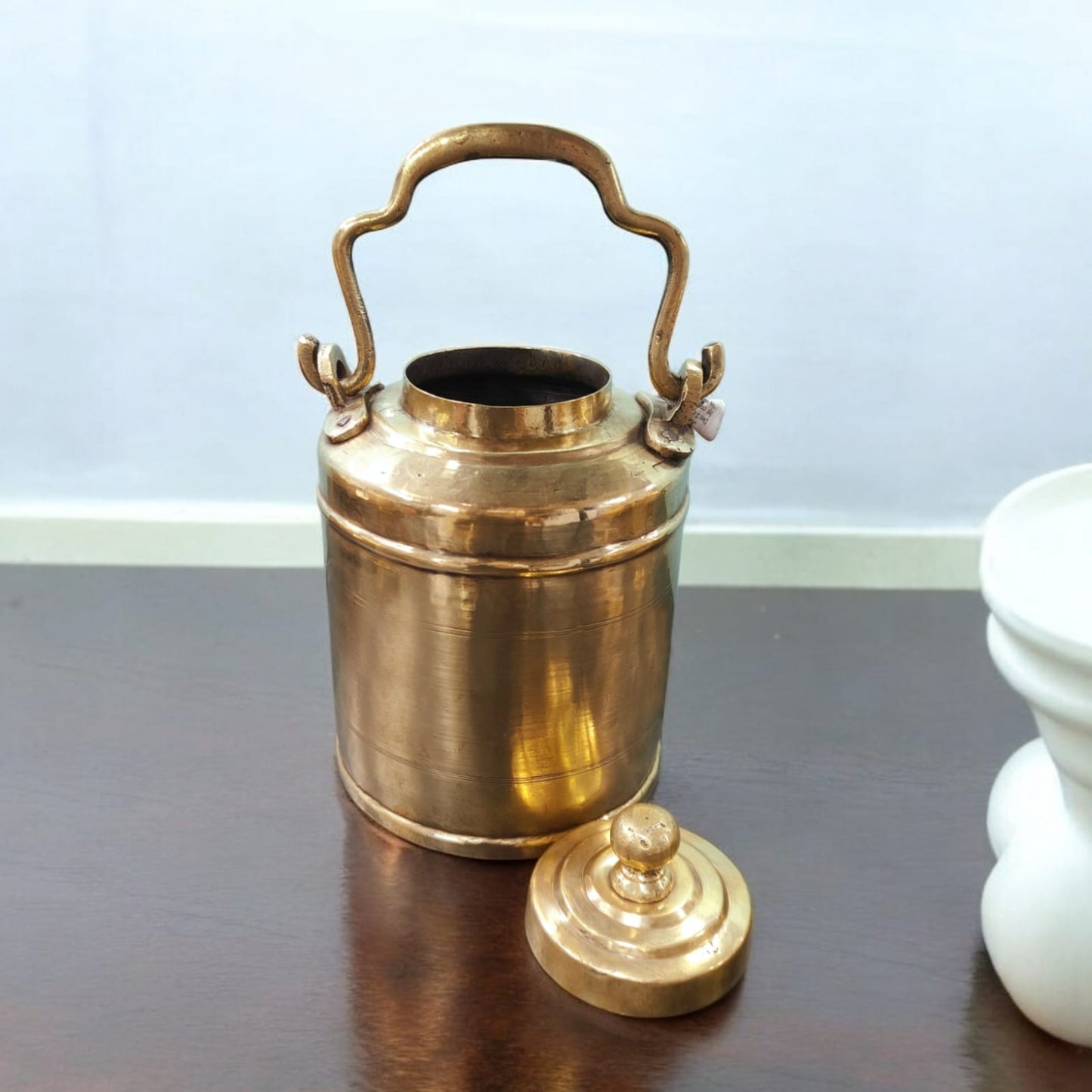 ORIGINAL ANTIQUE: AT/090 - Vintage Pure Brass Oil - Ghee - Milk Can with Unique Shape Handle & Lid | KITCHENWARE | UTENSILS | HOME APPLIANCES