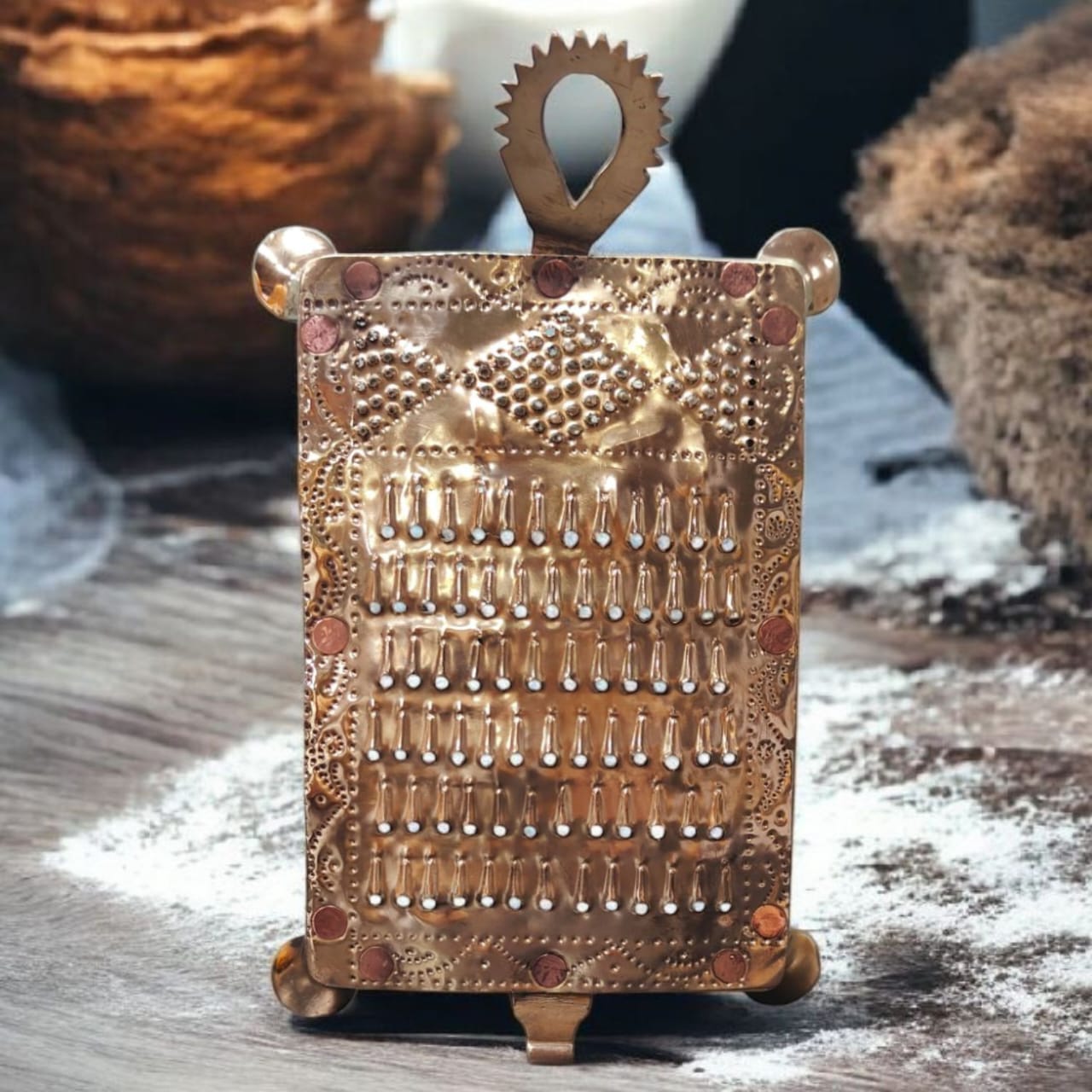 ORIGINAL ANTIQUE: AT/080 - Original Vintage Pure Brass Grater | Scraper traditionally known as "Khisni" | KITCHENWARE | UTENSILS | HOME APPLIANCES