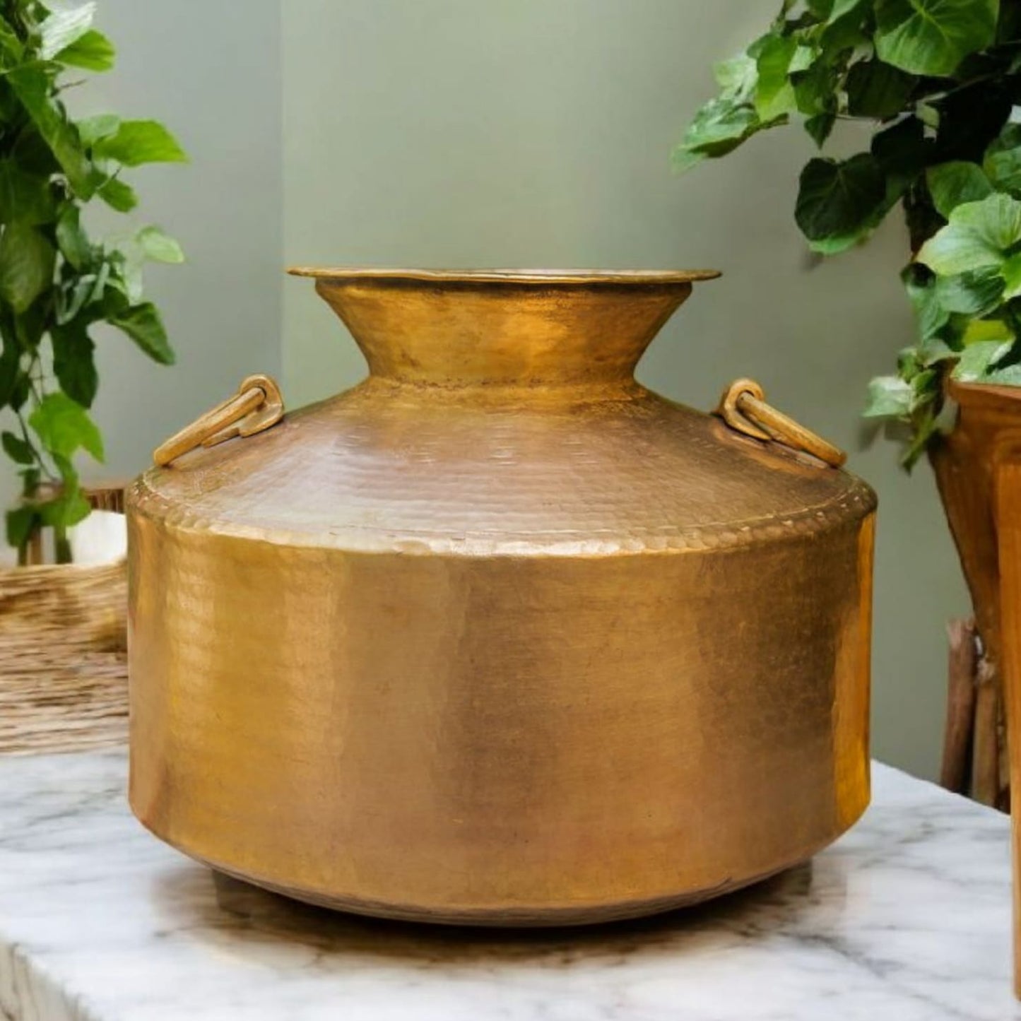 WP/16 - 100% Pure Brass Beautifully Hammered Unique Shape Big Size Vintage Water Pot With Handles | KITCHENWARE | UTENSILS | HOME APPLIANCES