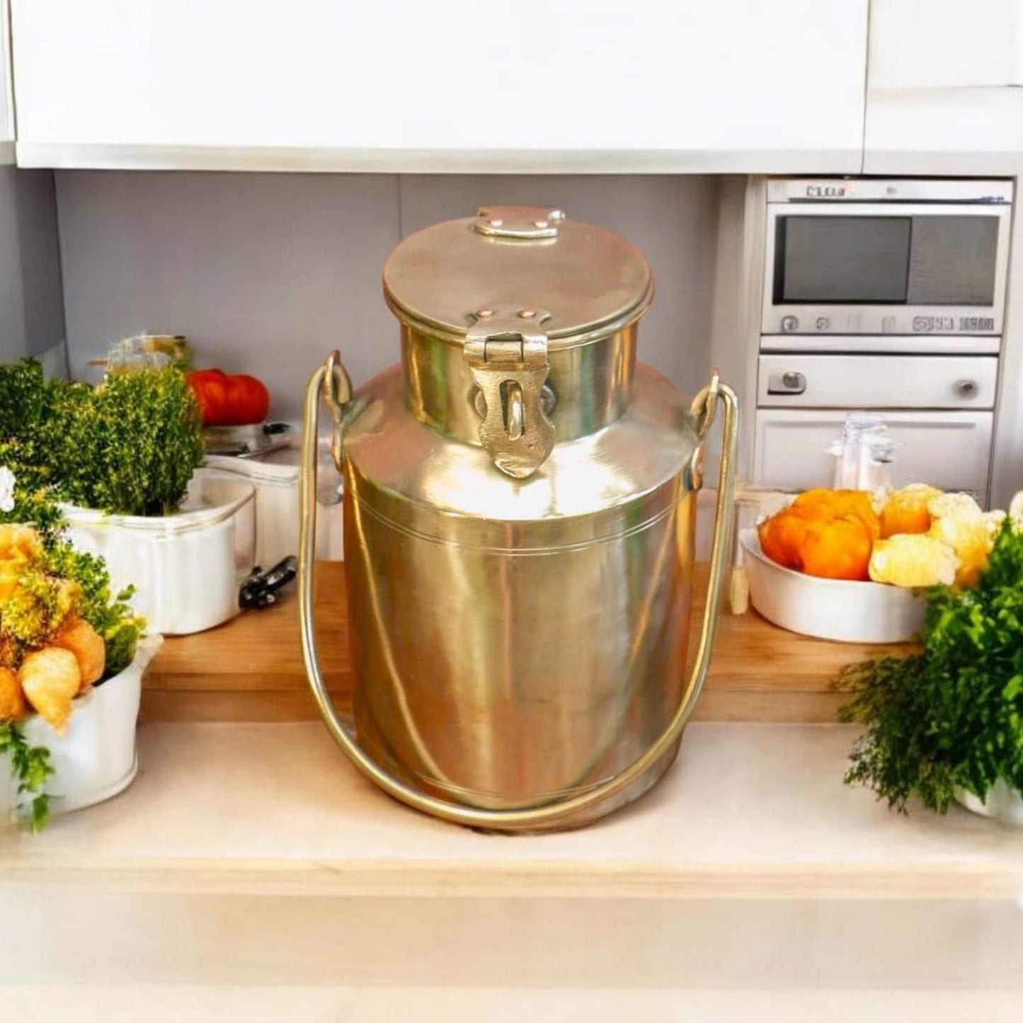 RA/010 | Vintage Old Fashioned Pure Brass Milk Can - 1 Ltr / Oil / Ghee storage Container
