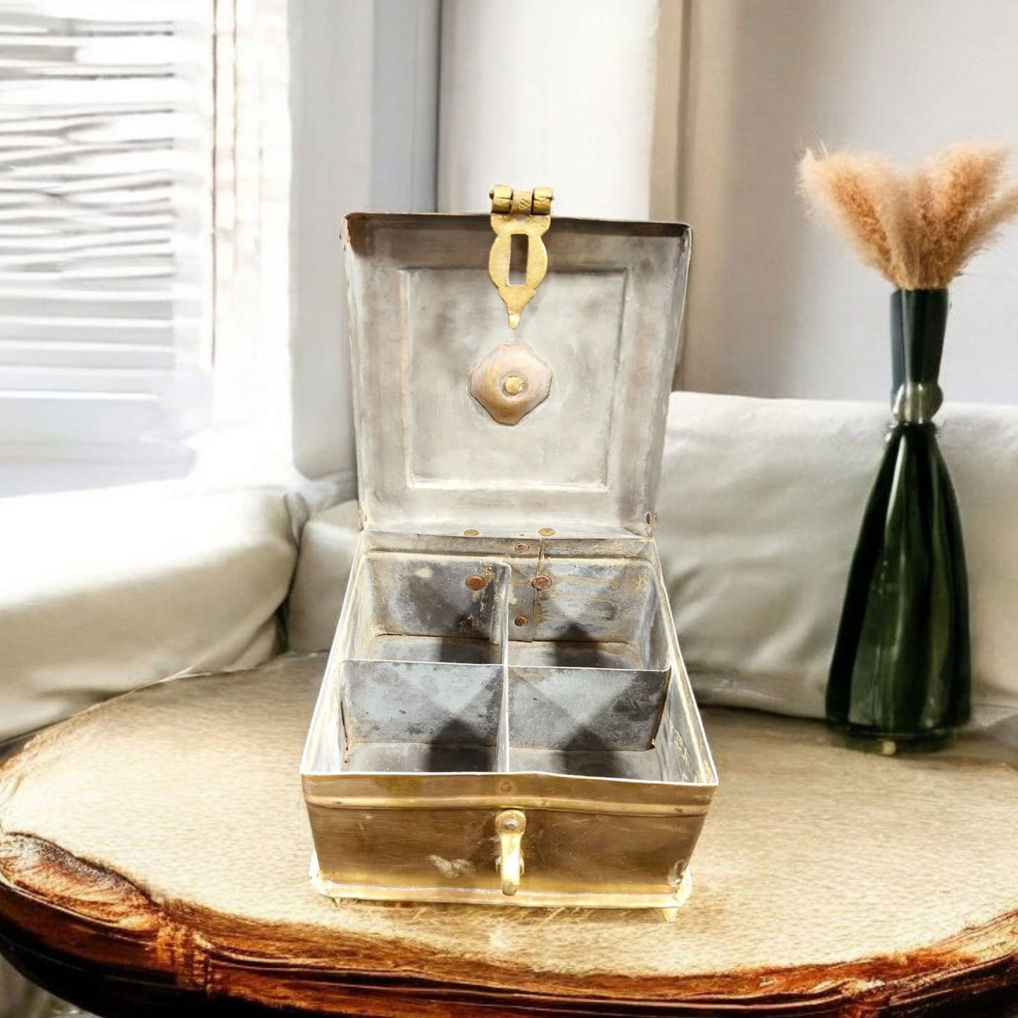 RSB/17 - Rare Vintage Square Shape Storage Box with 4 Compartments & Lock System | KITCHENWARE | UTENSILS | HOME APPLIANCES