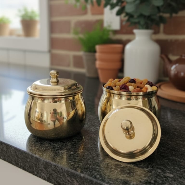 BRAND NEW: NW/001 - Set of 2 - Pure Brass Small Size Airtight Storage Boxes | KITCHENWARE | UTENSILS | HOME APPLIANCES