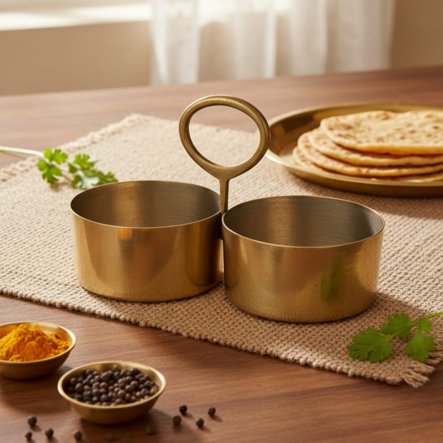 CU/24 - SET OF 2 - 100% Pure Brass Very Rare Vintage Serving Bowl Basket | KITCHENWARE | UTENSILS | HOME APPLIANCES