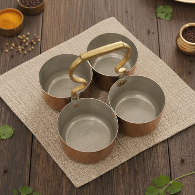 CU/26 - SET OF 4 - 100% Pure Brass Very Rare Vintage Serving Bowl Basket | KITCHENWARE | UTENSILS | HOME APPLIANCES