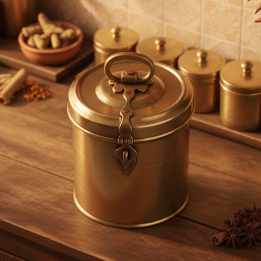 CSB/04 - Vintage Brass Cylindrical Lockable Box With Handle | KITCHENWARE | UTENSILS | HOME APPLIANCES