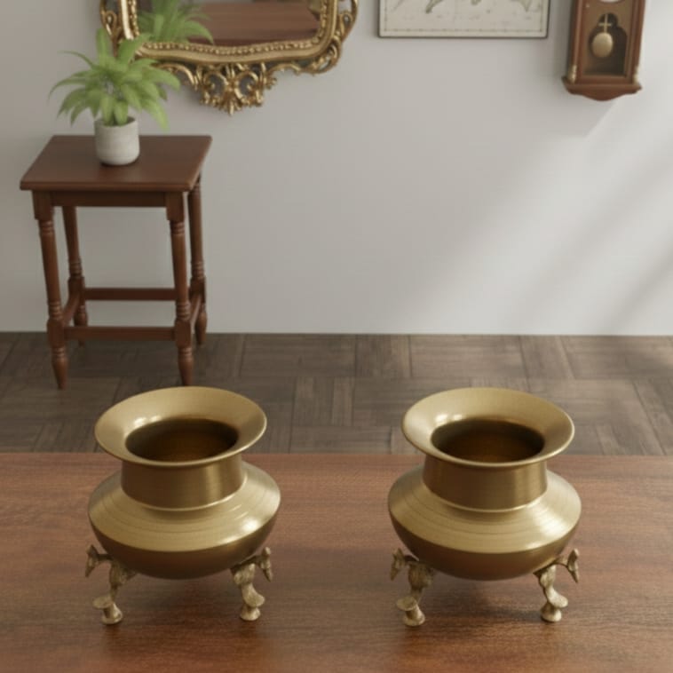 CP/01 - Set of 2 Rare Vintage Unique Shape Pure Brass Lota on Legs | KITCHENWARE | UTENSILS | HOME APPLIANCES