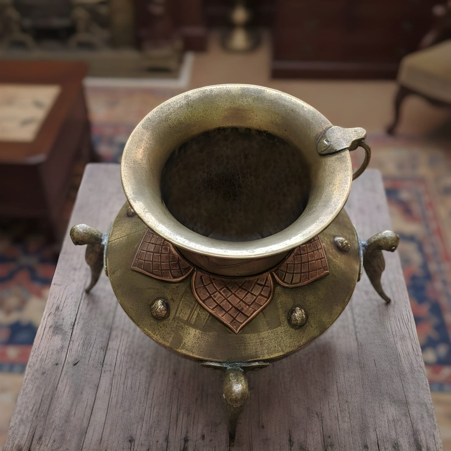 PM/03 - Rare Antique Pure Brass Pot/Vase/Planter with Parrot Legs – Handcrafted Copper Engraving Premium Decor Piece | KITCHENWARE | UTENSILS | HOME APPLIANCES