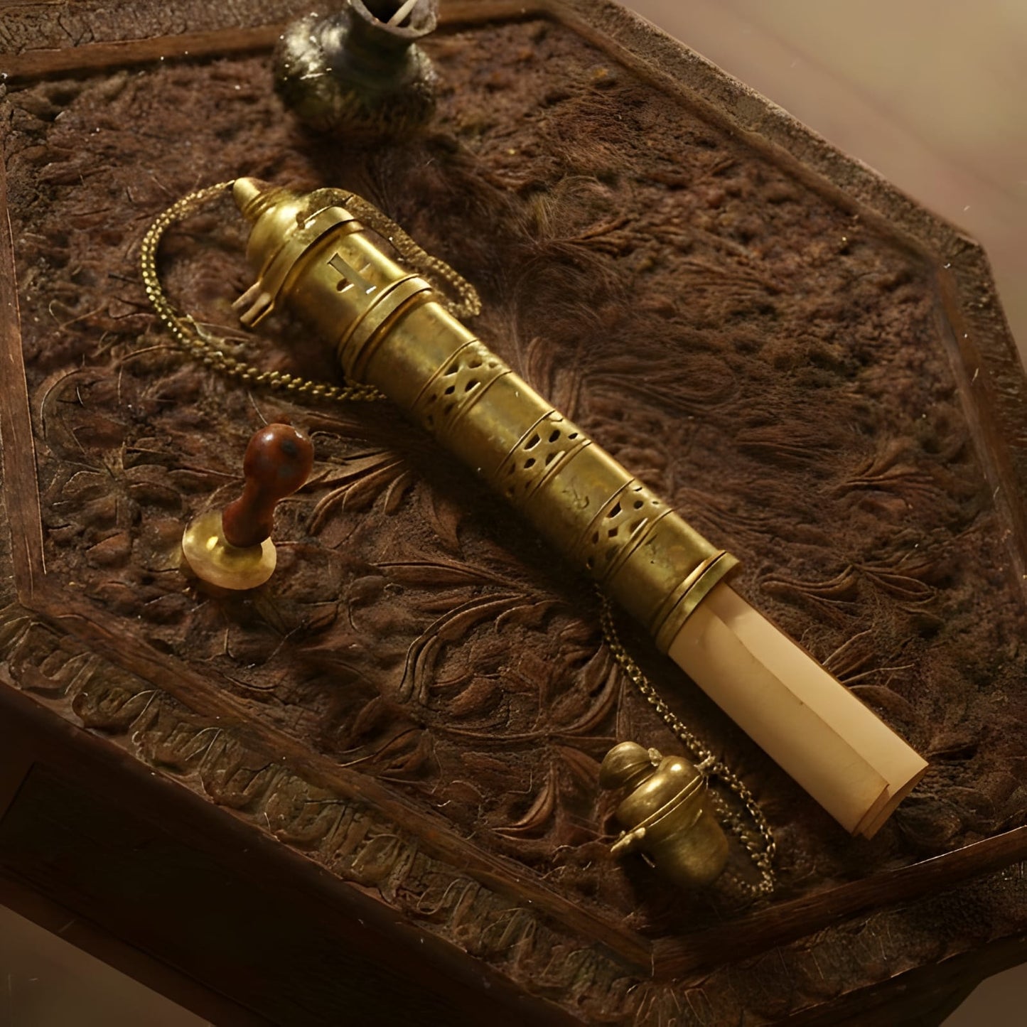 Very Rare Antique Pure Brass Mughal “Farmaan” Message Holder – Hand Pierced Decorative Document Holder | PM/22