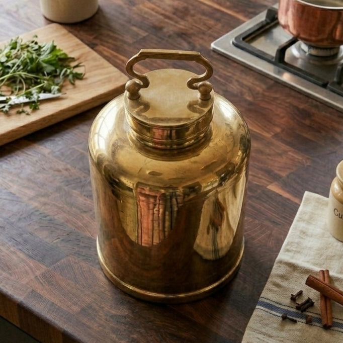 OGMC/04 - Rare Vintage 100% Pure Brass Airtight Barni Canister – Large Milk/Ghee/Oil Storage Container Antique Kitchenware | KITCHENWARE | UTENSILS | HOME APPLIANCES