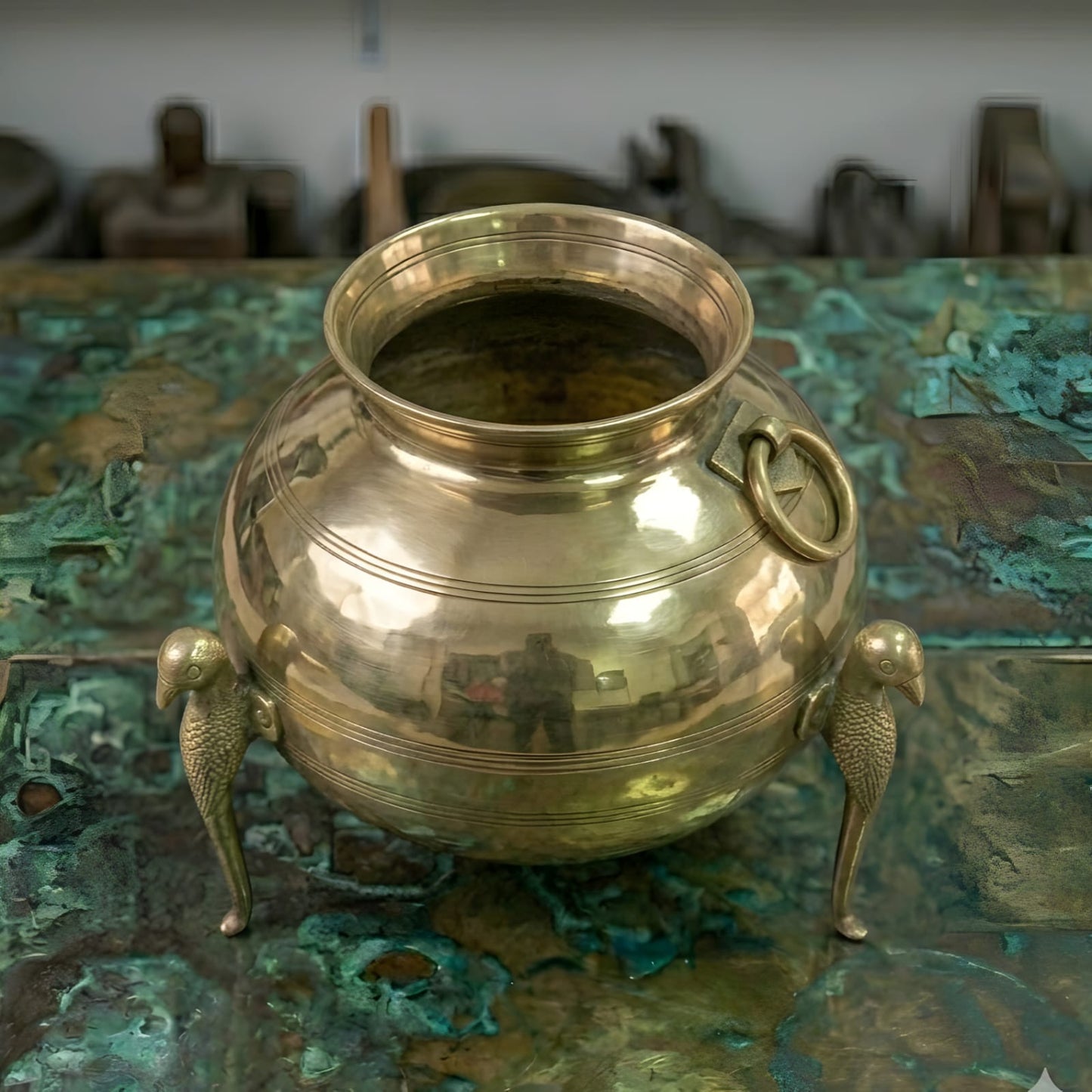 RA/330 | Vintage Rare Pure Brass Very Beautiful Shape Pot | Vase | Planter on Parrot Legs with Handles