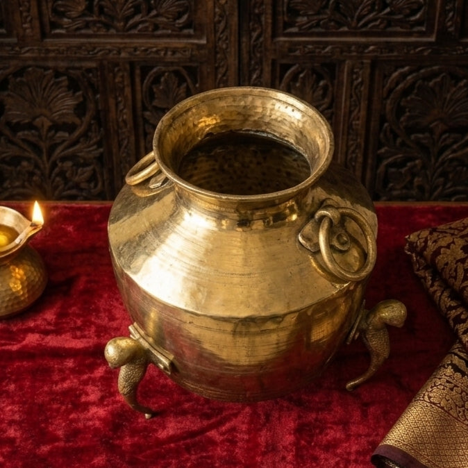 RA/331 | Vintage Rare Pure Brass Very Beautiful Shape Pot | Vase | Planter on Parrot Legs with Handles