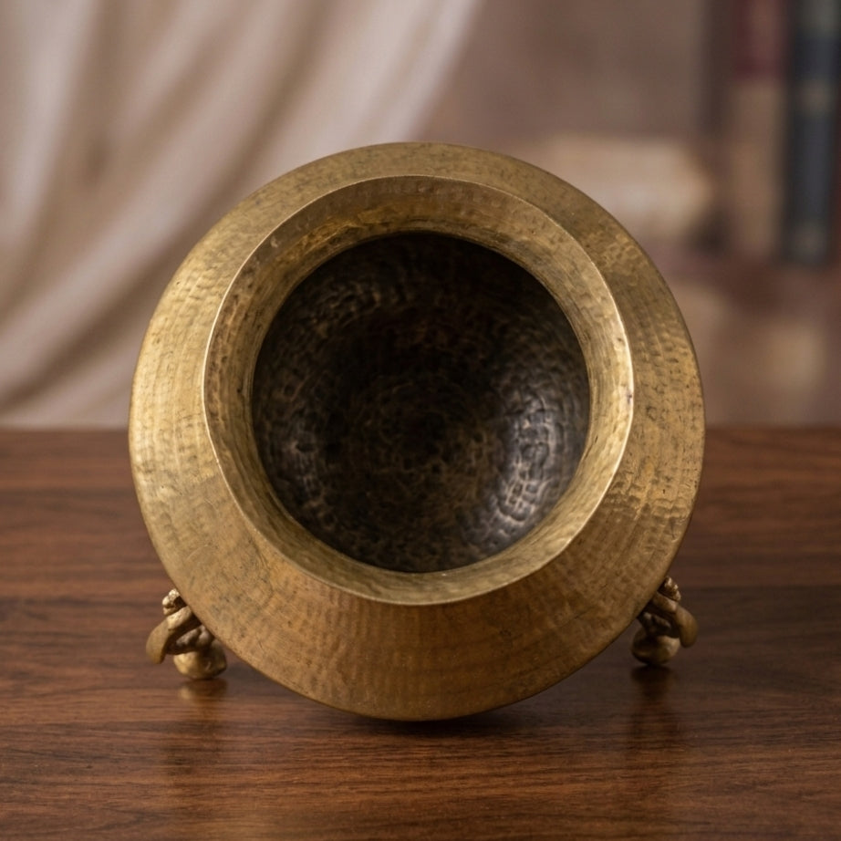 RA/334 | Vintage Rare Pure Brass Very Beautiful Unique Shape Pot | Vase | Planter on Peacock Legs with Handles