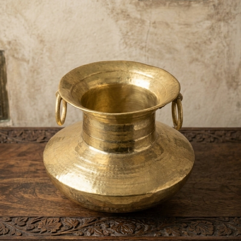 RA/342 | Rare Vintage Pure Brass Beautiful Shape Water Pot | Flower Vase | Planter with Handles