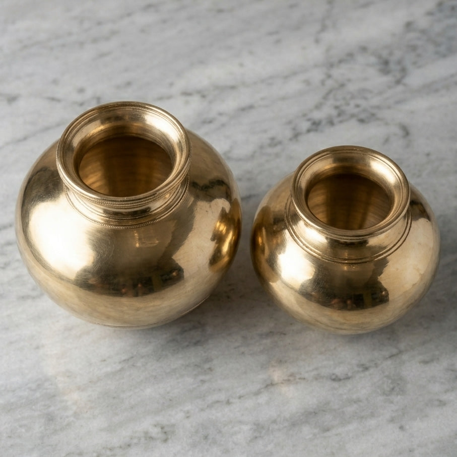 RA/352 | Set of 2 - Rare Vintage Pure Brass Beautiful Round Shape Kalash | Tumbler | Glasses