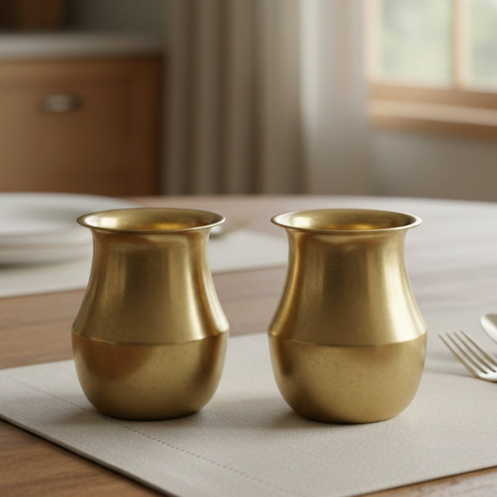 RA/380 | Set of 2 - Rare Vintage Pure Brass Very Beautiful Unique Shape Lota | Kalash | Glass | Tumbler