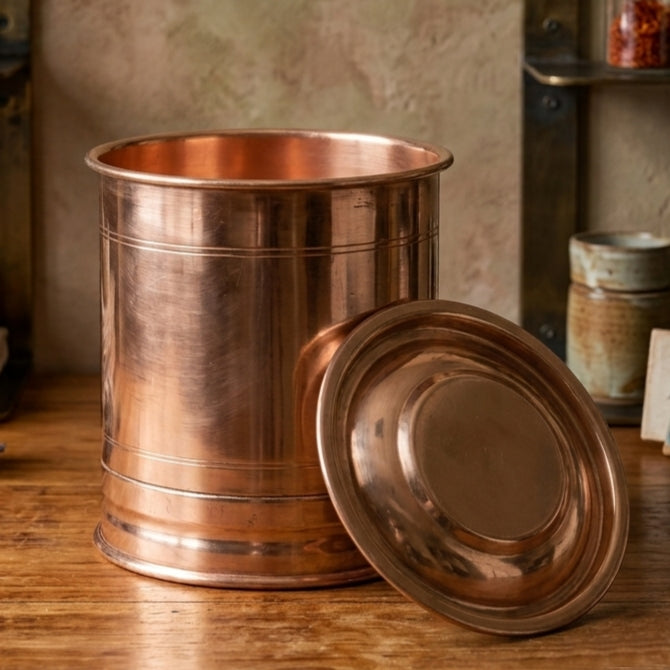 RA/385 | Rare Vintage Pure Copper Very Beautiful Cylindrical Shape Storage Container