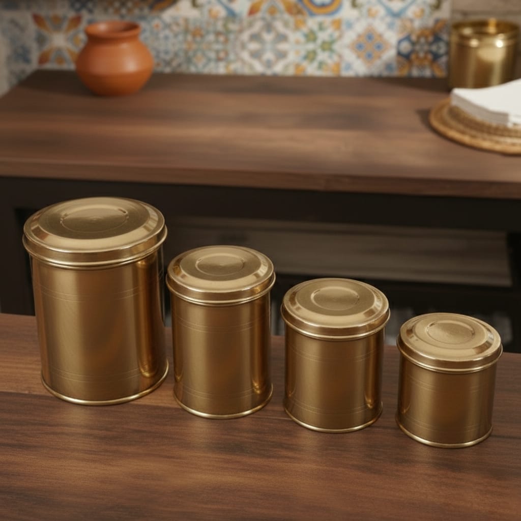 CSB/05 - Vintage Brass Cylindrical Shape Airtight Storage Box | KITCHENWARE | UTENSILS | HOME APPLIANCES
