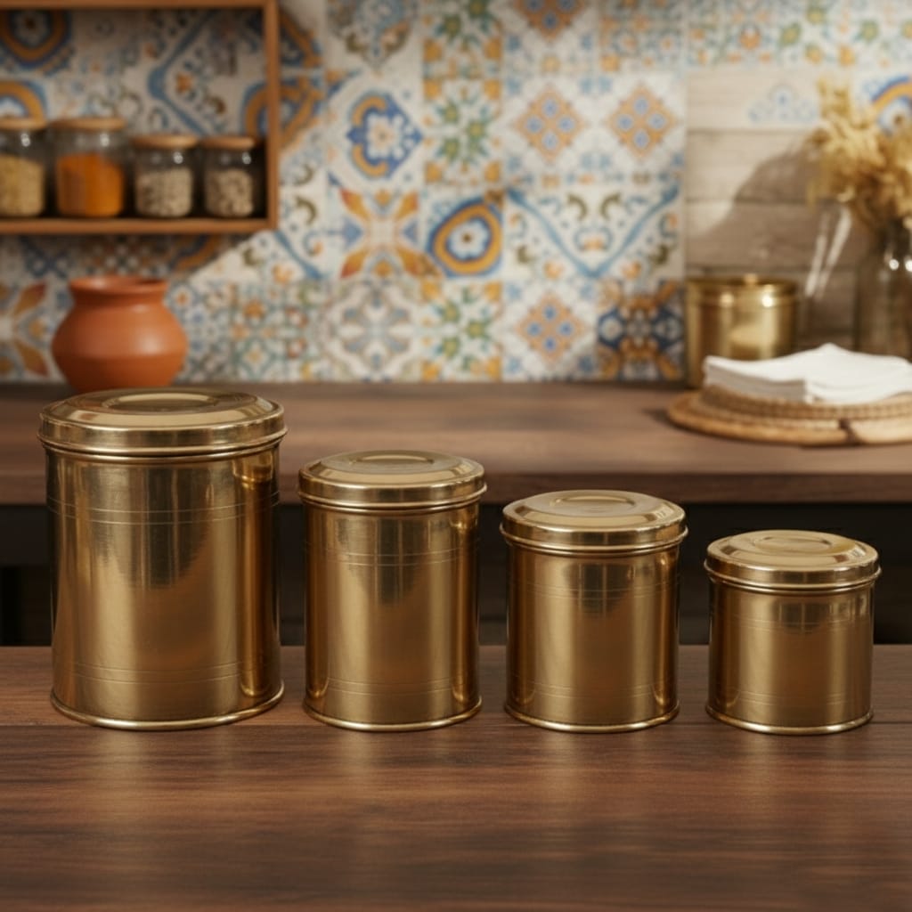 CSB/05 - Vintage Brass Cylindrical Shape Airtight Storage Box | KITCHENWARE | UTENSILS | HOME APPLIANCES