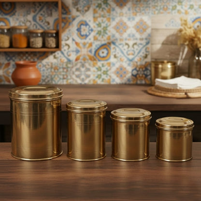 CSB/05 - Vintage Brass Cylindrical Shape Airtight Storage Box | KITCHENWARE | UTENSILS | HOME APPLIANCES