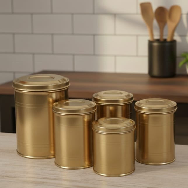 CSB/05 - Vintage Brass Cylindrical Shape Airtight Storage Box | KITCHENWARE | UTENSILS | HOME APPLIANCES