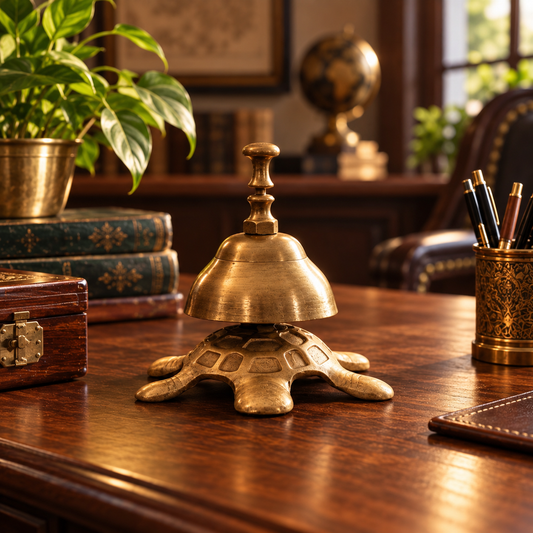 Vintage Pure Brass/Pital Table Bell – Beautifully Engraved / Plain / Tortoise Shape (Antiques) – Style 2
