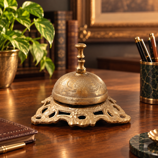 Vintage Pure Brass/Pital Table Bell – Beautifully Engraved / Plain / Tortoise Shape (Antiques) – Style 1