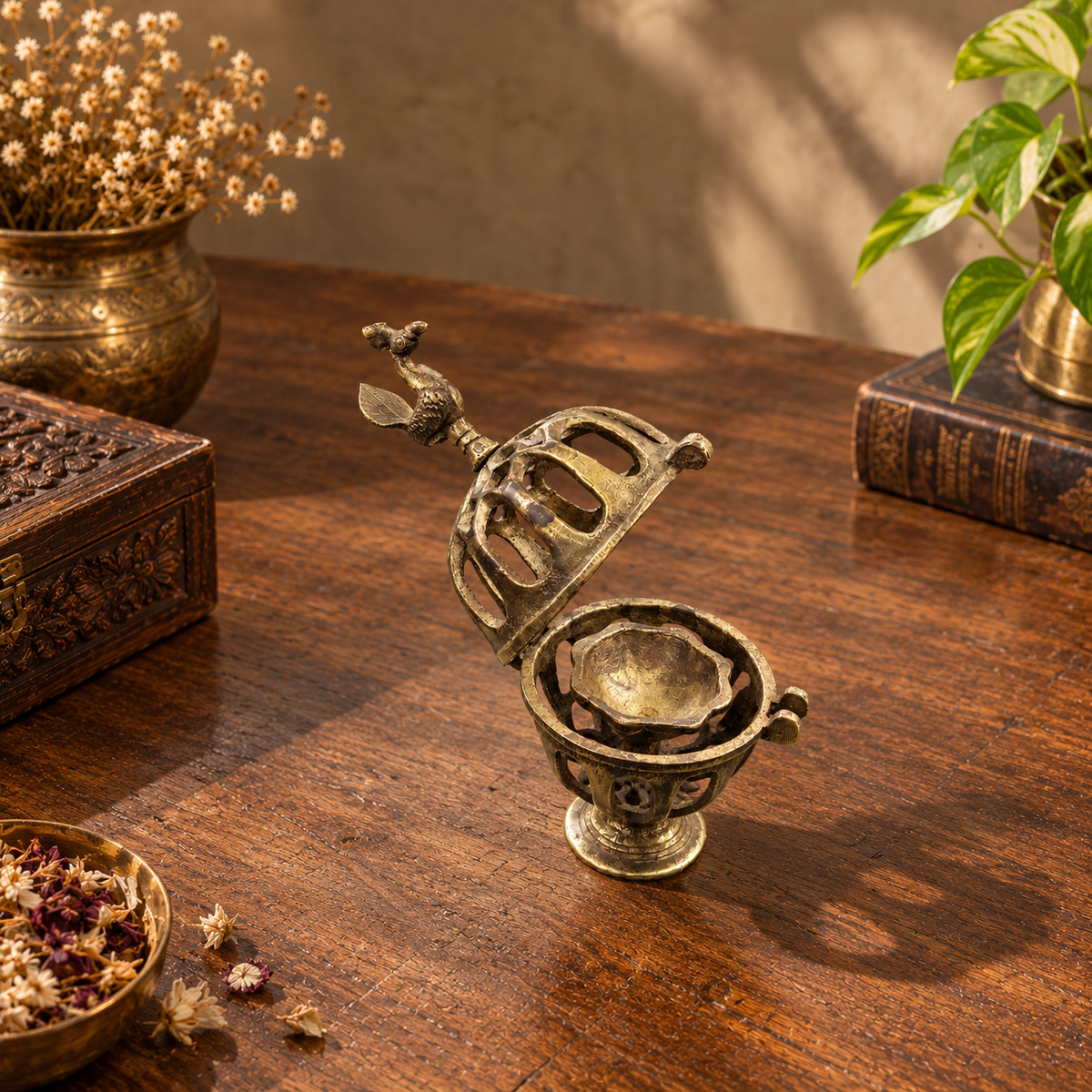 Antique Brass Bird Finial Incense Holder - Merchant Antiques