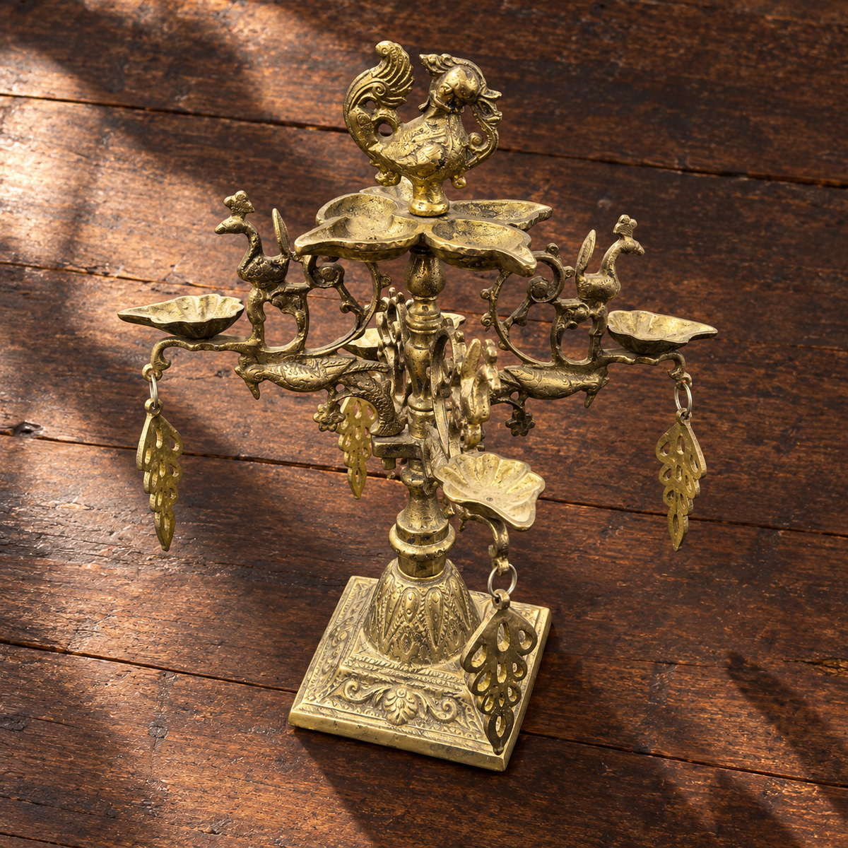 Antique Brass Multi-Arm Diya Stand - Merchant Antiques