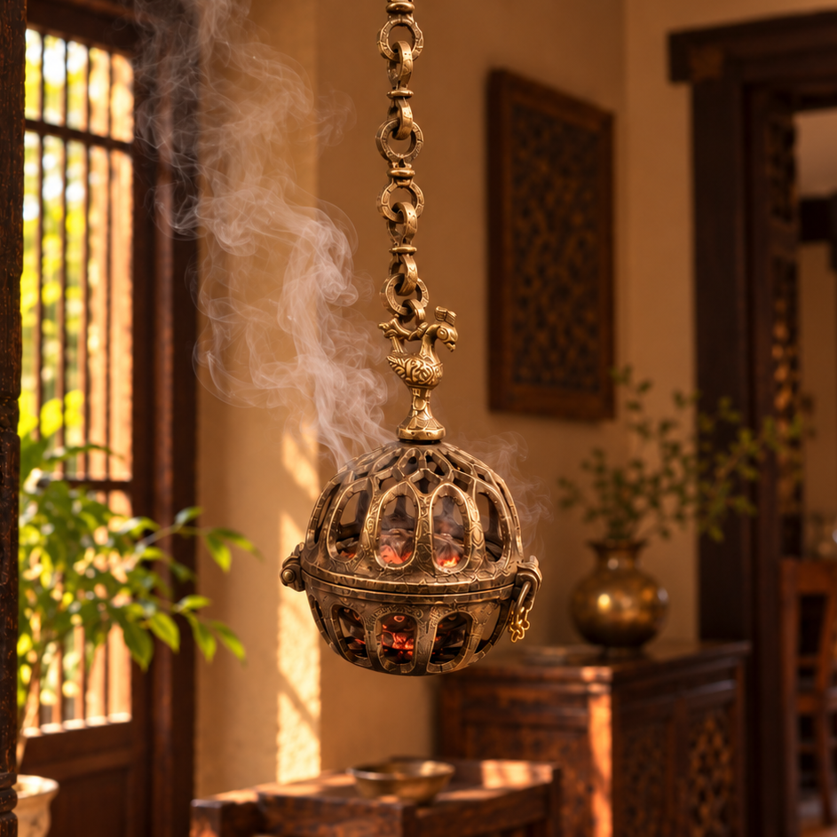 Antique Brass Hanging Incense Holder - Merchant Antiques