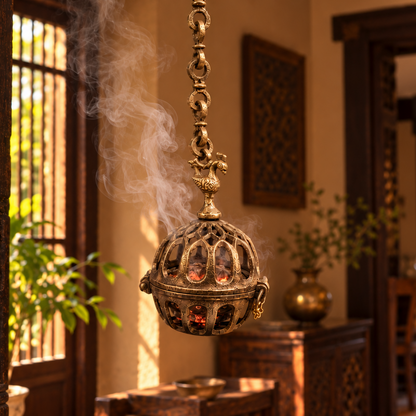 Antique Brass Hanging Incense Holder - Merchant Antiques