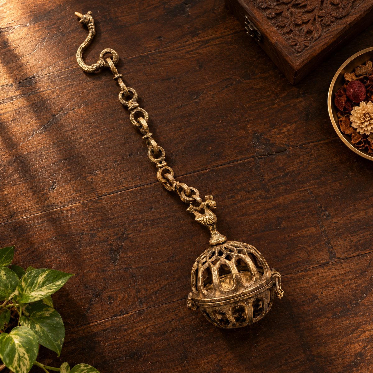 Antique Brass Hanging Incense Holder - Merchant Antiques