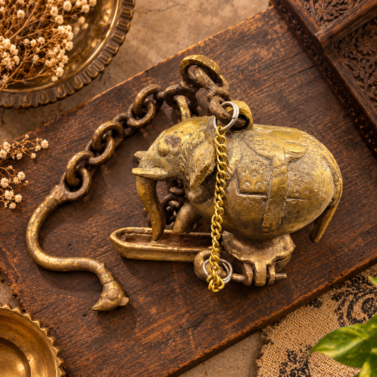 Antique Brass Elephant Hanging Diya - Merchant Antiques