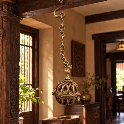 Antique Brass Hanging Incense Holder - Merchant Antiques