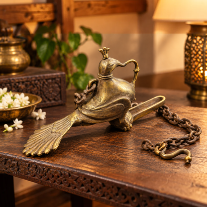 Antique Brass Peacock Hanging Diya - Merchant Antiques