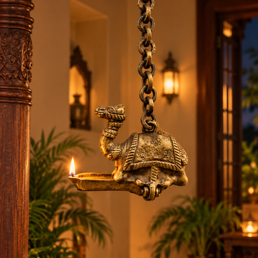 Antique Brass Camel Hanging Diya - Merchant Antiques