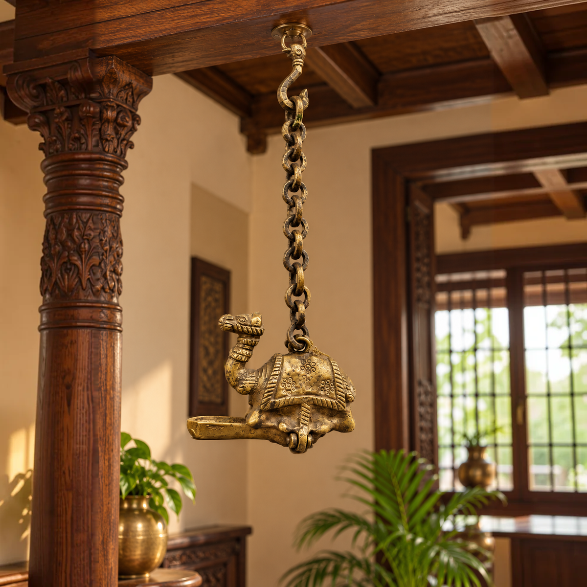 Antique Brass Camel Hanging Diya - Merchant Antiques