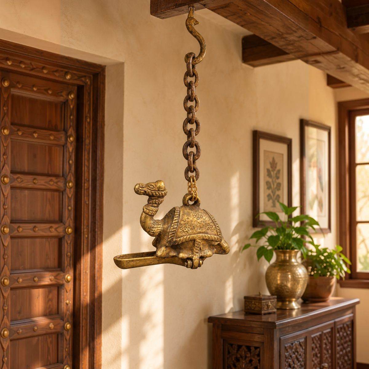 Antique Brass Camel Hanging Diya - Merchant Antiques